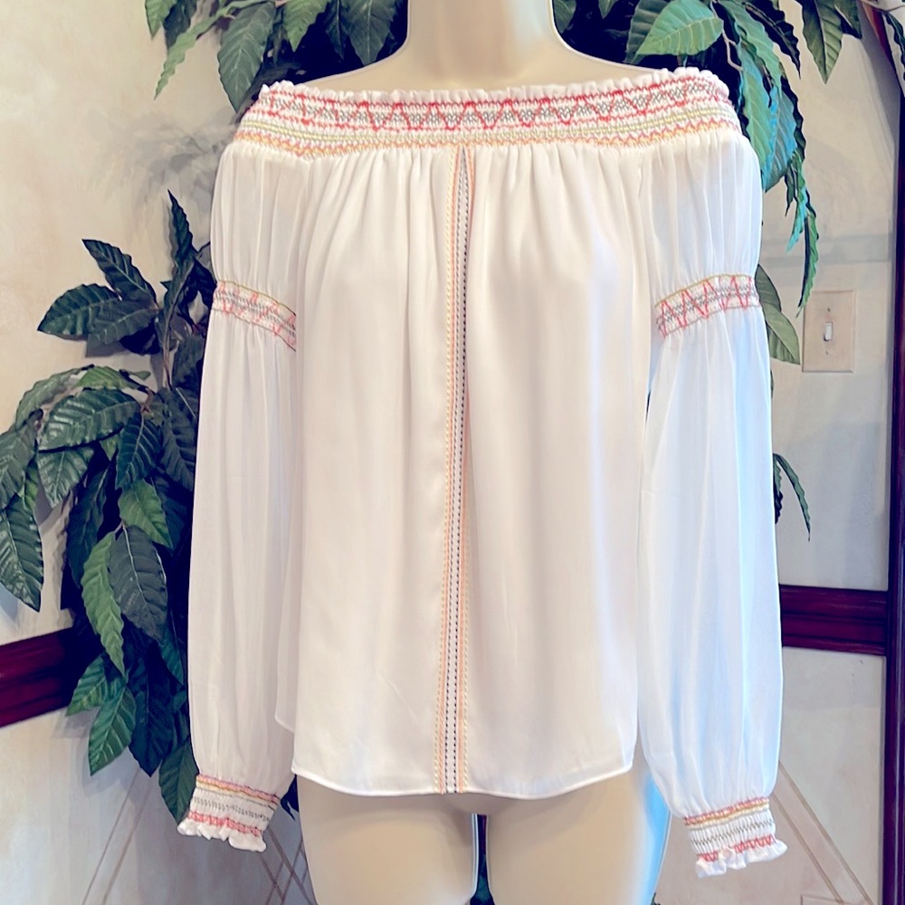 WHBM OFF-SHOULDER EMBROIDERED BLOUSE - Picture 5 of 11